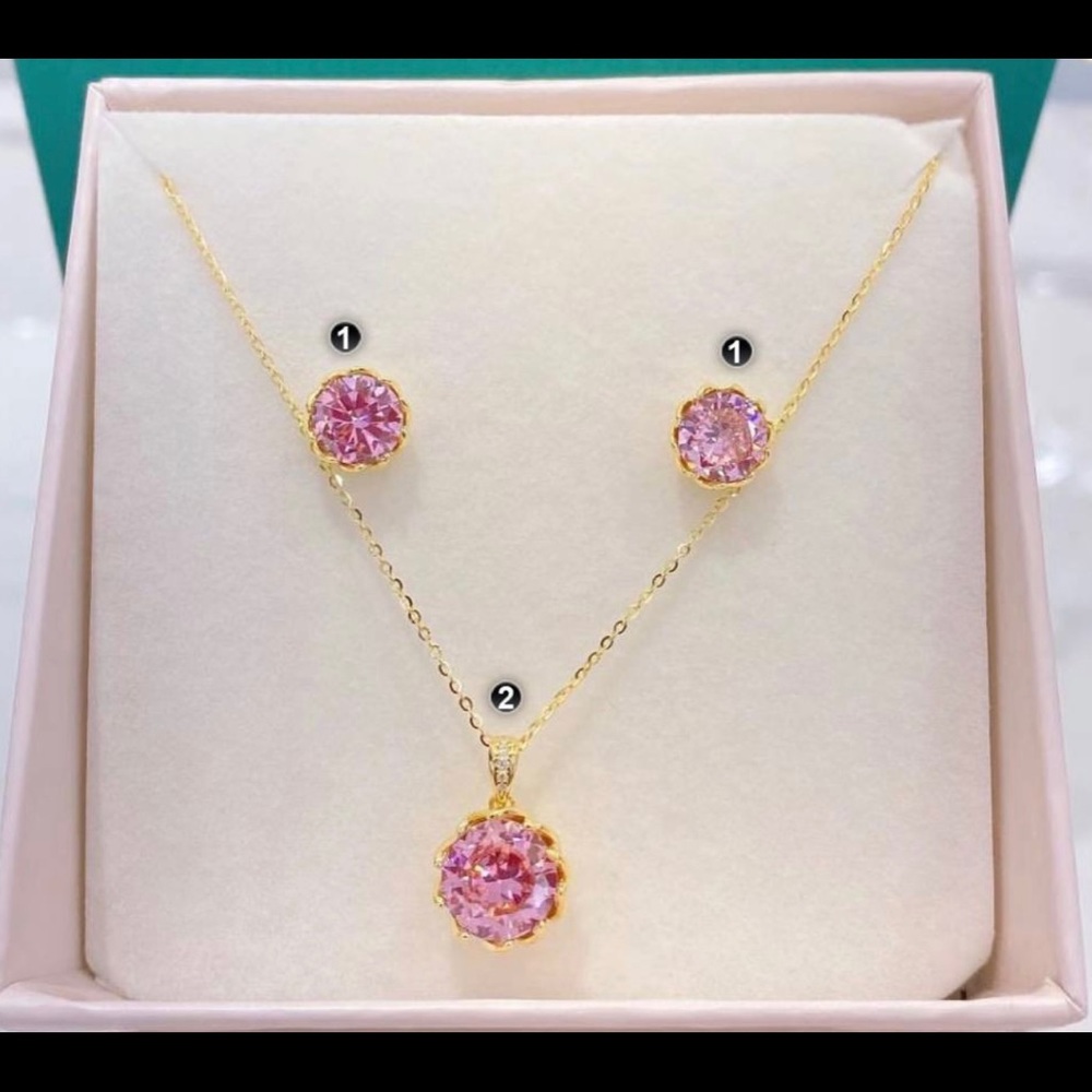 925 SILVER CHAIN, 925 SILVER EARRINGS, 18K GOLD PLATING, PINK ZIRCONIA